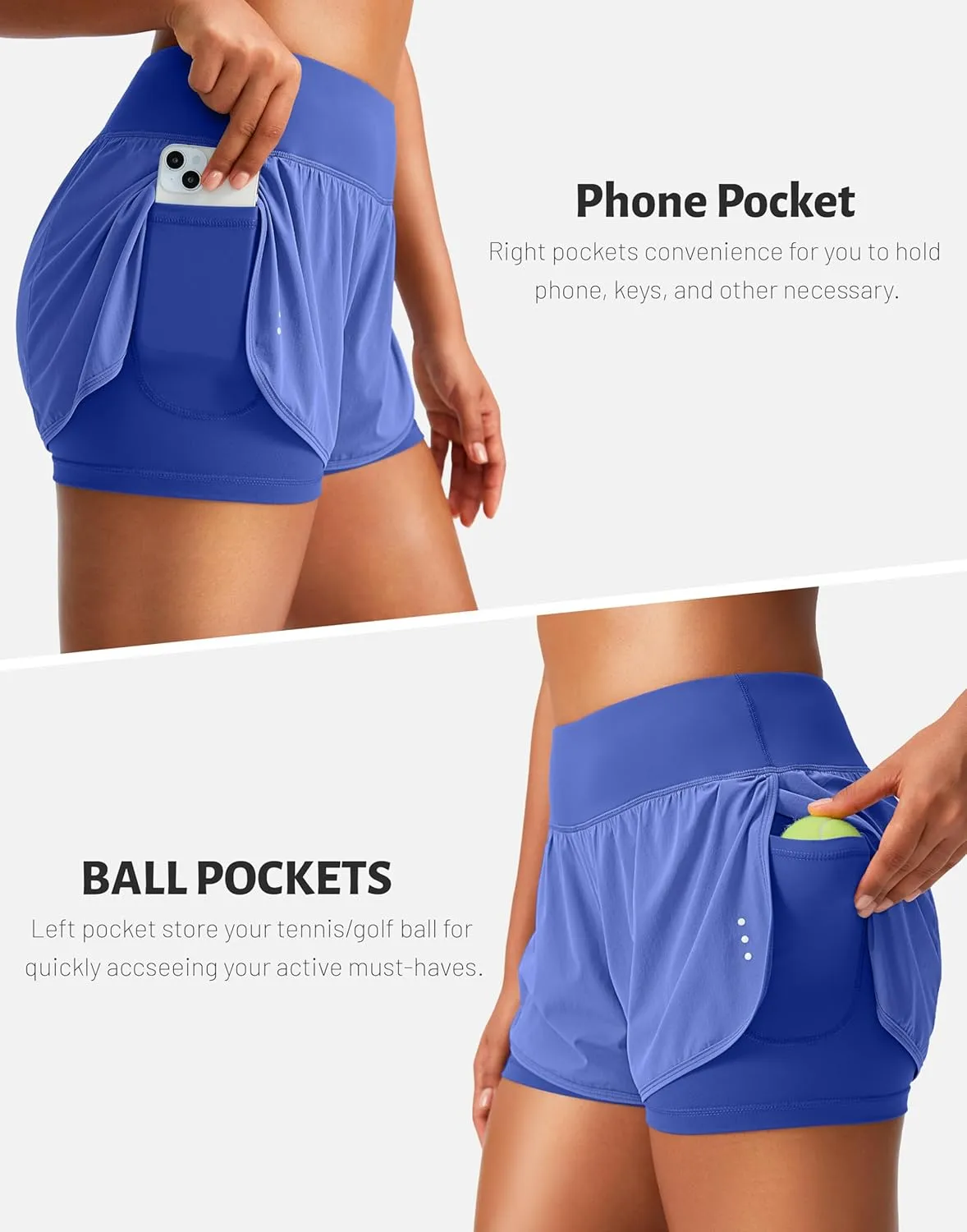 Women's 2 in 1 Running Shorts High Waisted Spandex Shorts Gym Yoga Workout Athletic Shorts for Women with Zipper Pockets