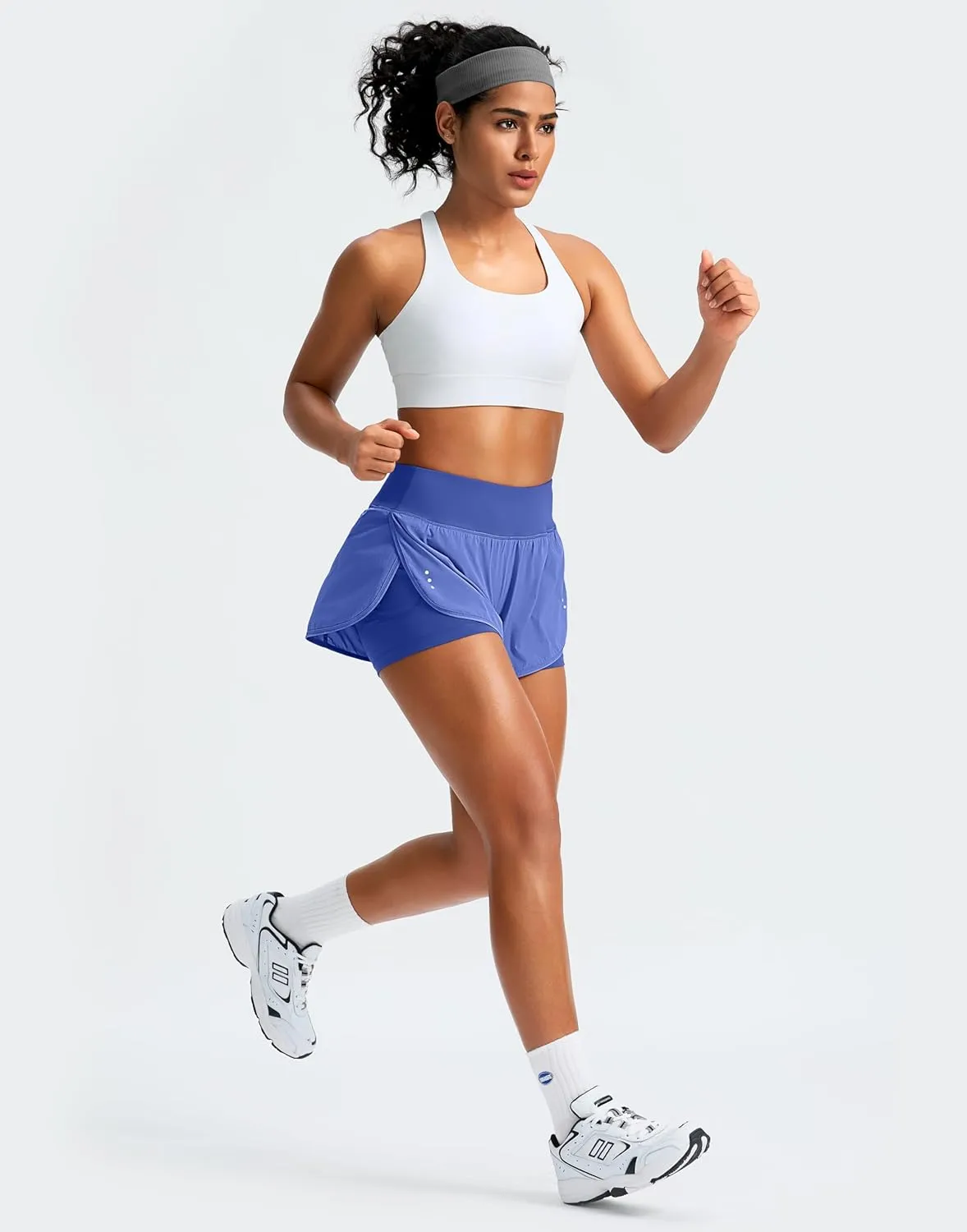 Women's 2 in 1 Running Shorts High Waisted Spandex Shorts Gym Yoga Workout Athletic Shorts for Women with Zipper Pockets