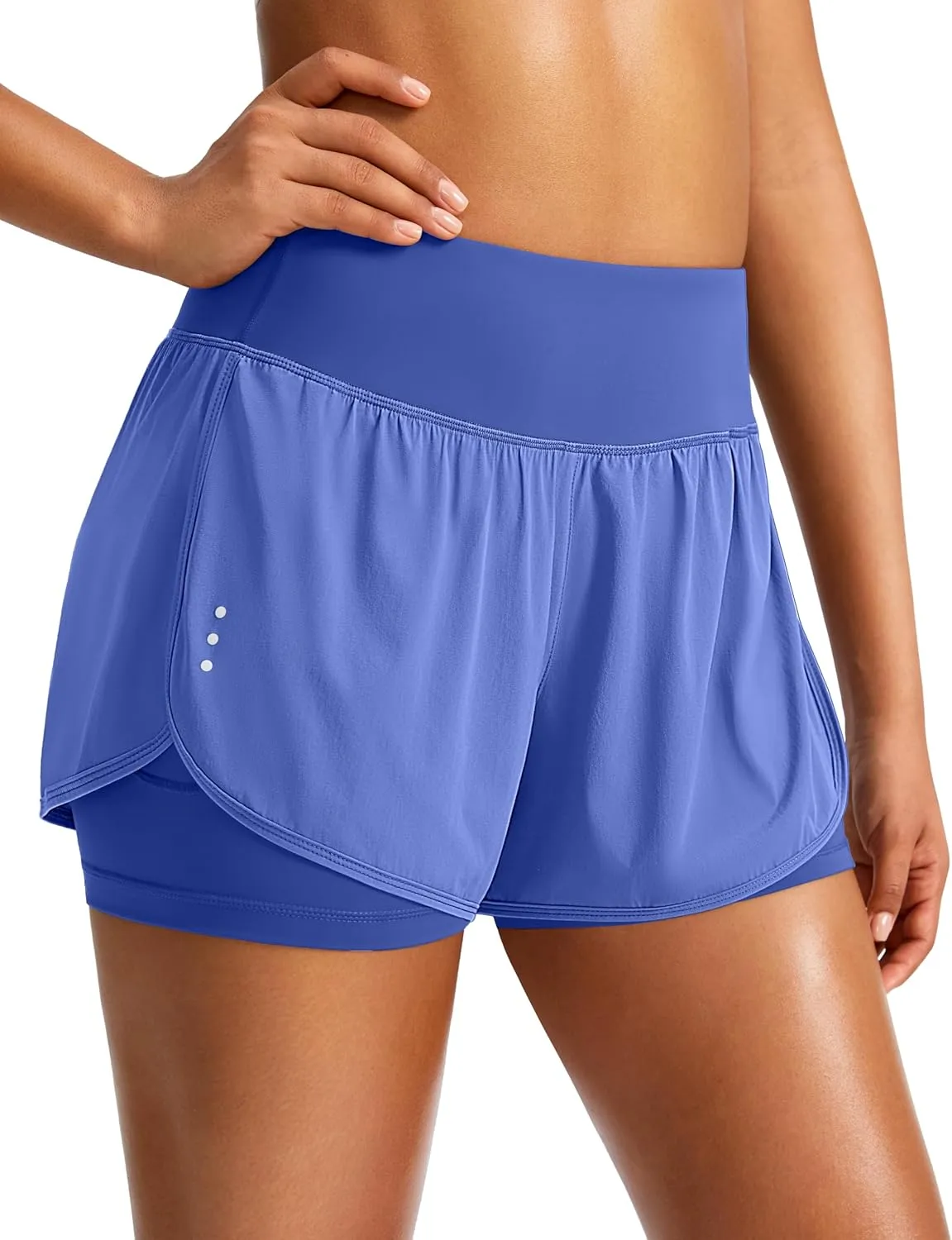 Women's 2 in 1 Running Shorts High Waisted Spandex Shorts Gym Yoga Workout Athletic Shorts for Women with Zipper Pockets
