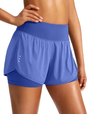 Women's 2 in 1 Running Shorts High Waisted Spandex Shorts Gym Yoga Workout Athletic Shorts for Women with Zipper Pockets