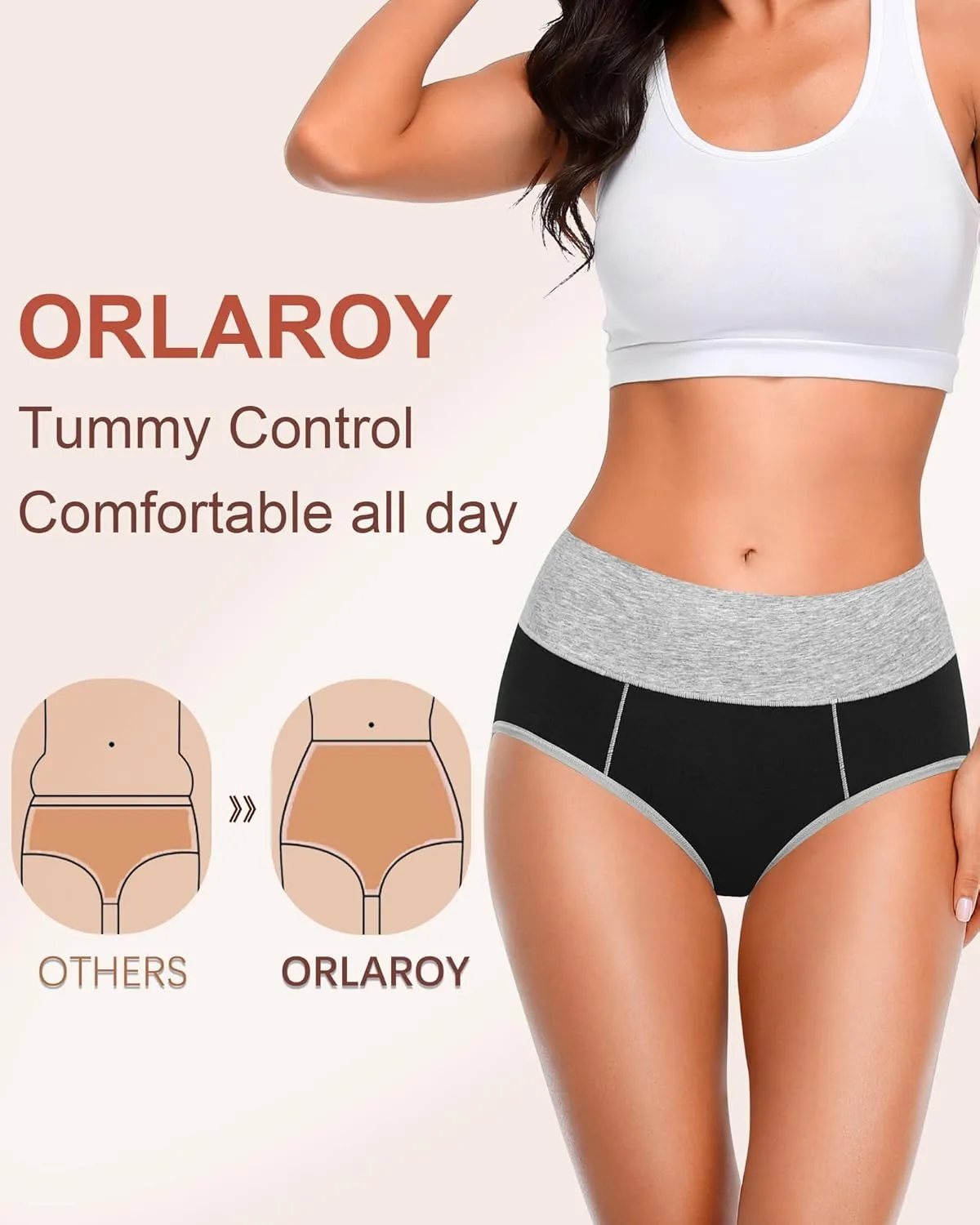 Women's Cotton Underwear High Waisted Postpartum Underwear Soft Stretch Panties Full Coverage Briefs 5 Pack