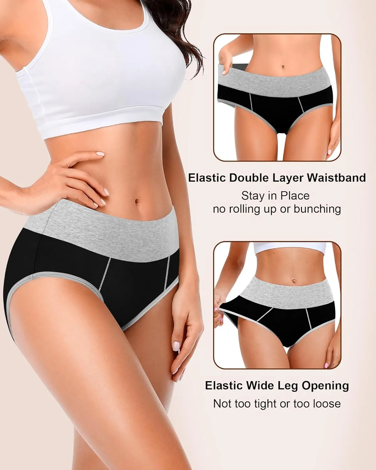 Women's Cotton Underwear High Waisted Postpartum Underwear Soft Stretch Panties Full Coverage Briefs 5 Pack