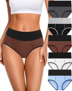 Women's Cotton Underwear High Waisted Postpartum Underwear Soft Stretch Panties Full Coverage Briefs 5 Pack