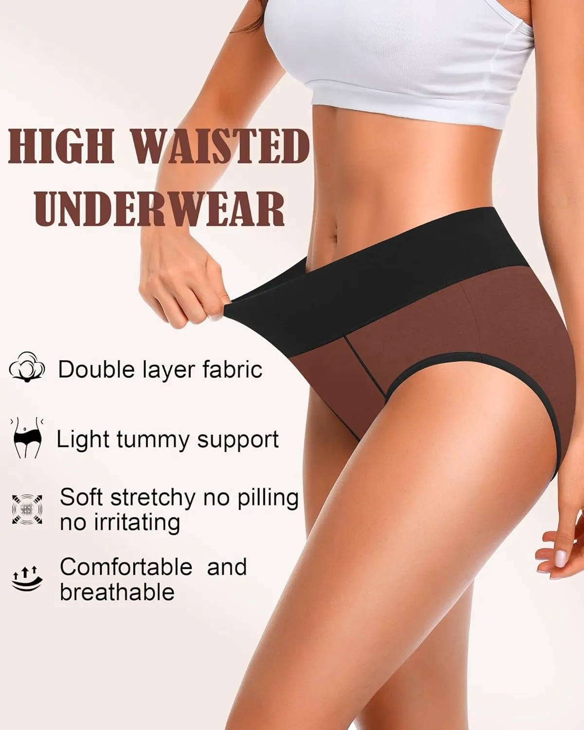 Women's Cotton Underwear High Waisted Postpartum Underwear Soft Stretch Panties Full Coverage Briefs 5 Pack
