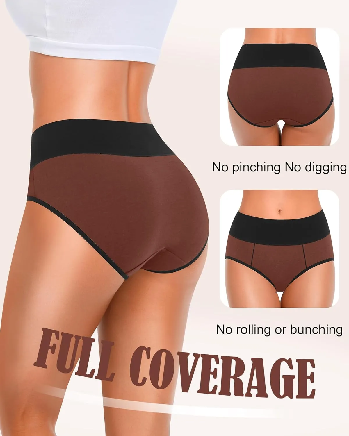 Women's Cotton Underwear High Waisted Postpartum Underwear Soft Stretch Panties Full Coverage Briefs 5 Pack