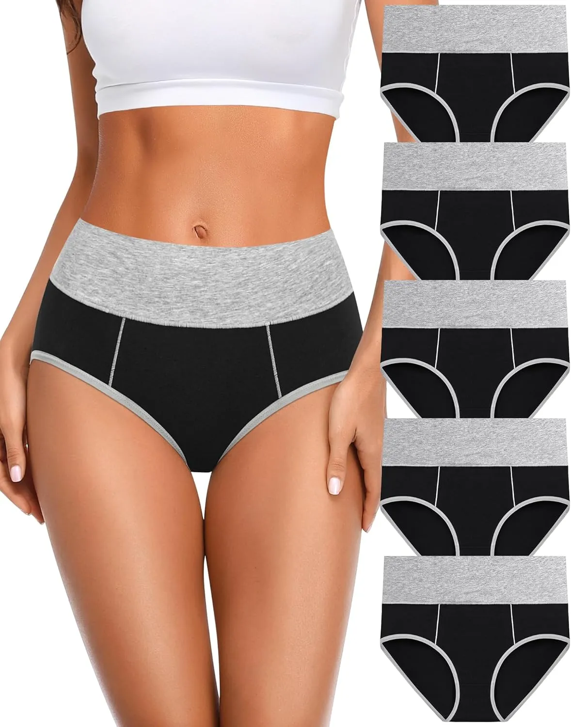 Women's Cotton Underwear High Waisted Postpartum Underwear Soft Stretch Panties Full Coverage Briefs 5 Pack