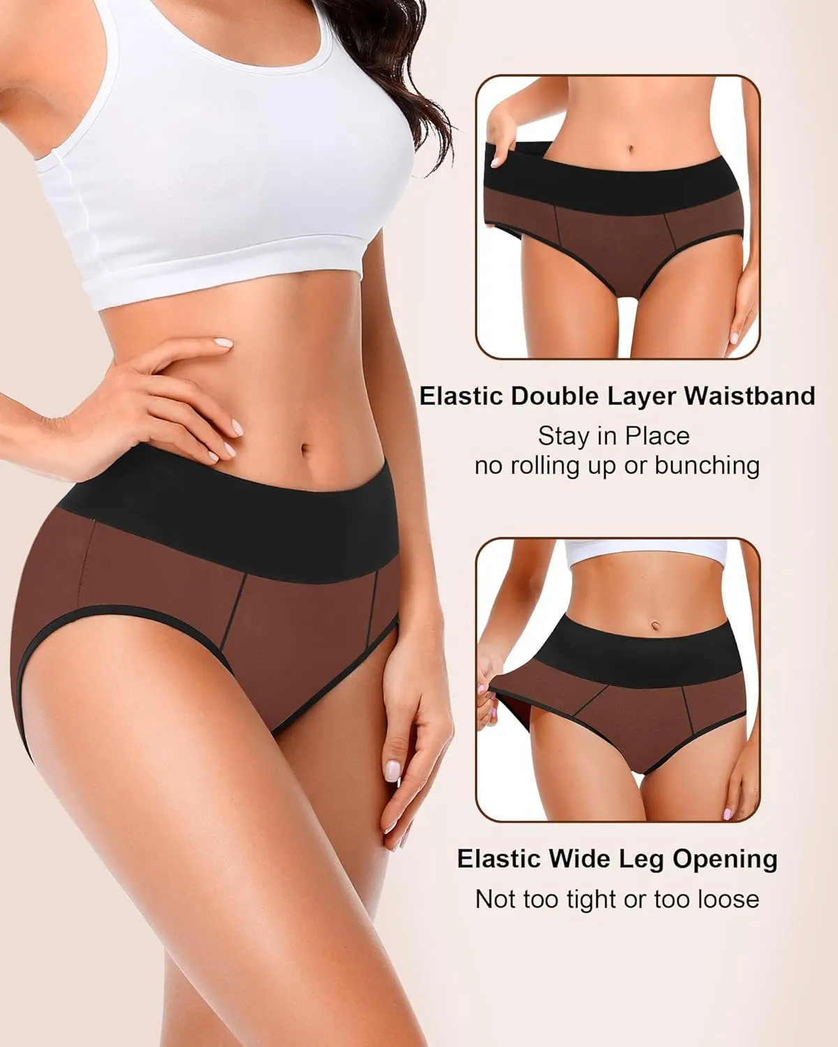 Women's Cotton Underwear High Waisted Postpartum Underwear Soft Stretch Panties Full Coverage Briefs 5 Pack