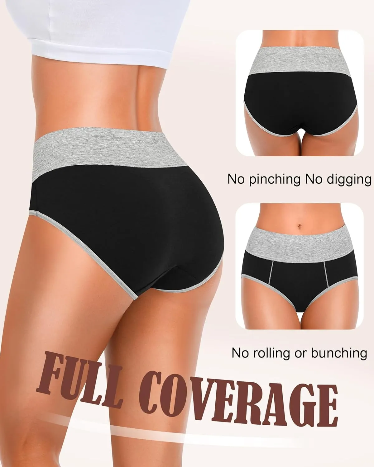 Women's Cotton Underwear High Waisted Postpartum Underwear Soft Stretch Panties Full Coverage Briefs 5 Pack