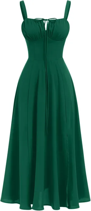 Women's Floral Corset Dress Formal Cocktail Dresses Going Out Casual Sundress Split Thigh Spaghetti Strap Vintage Dress