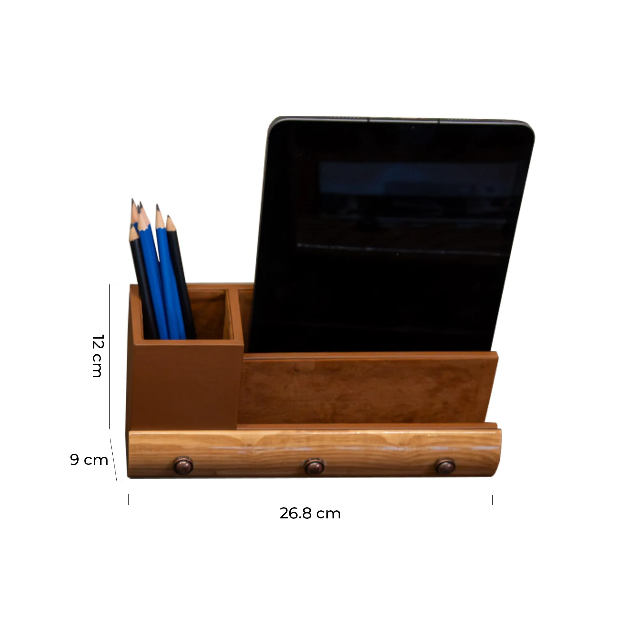 Wood Leather Desk Organiser | Color - Tan